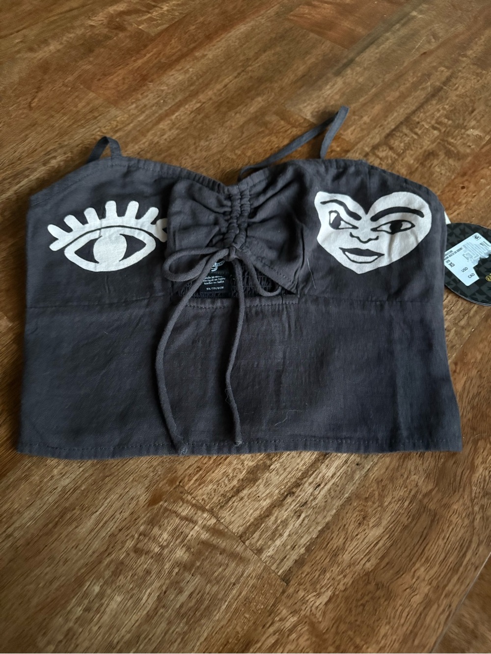 Billabong Lace-Up Crop Top with Eye & Heart Motifs